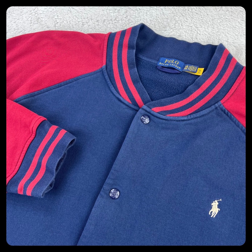 Polo Ralph Lauren Varsity‎ Letterman Jacket Men's 4XB Blue Red Snap Bomber Pony